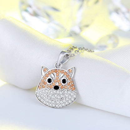 Sandy Shiba Dog Pendant Necklace for Women Sterling Silver Cz Ginger Lyne Collection