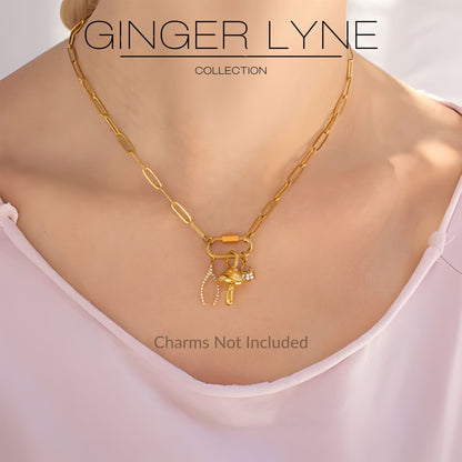 PaperclipLinkOvalCarabinerCharmHolderNecklaceforWomenStainlessSteel16"-18"GingerLyneCollection_GoldTone-7