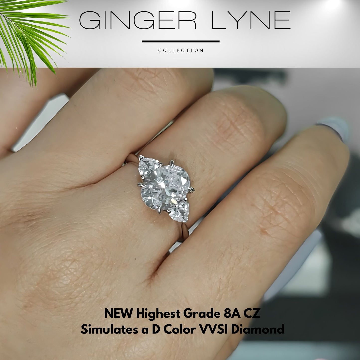 Oval Engagement Ring for Women by Ginger Lyne 2 Ct Sterling Silver Wedding Rings