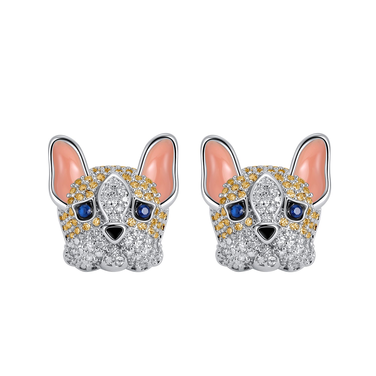 Boston Terrier Frenchie Stud Earrings for Girls French Bulldog White Dog CZ Ginger Lyne Collection - Frenchie-Brown