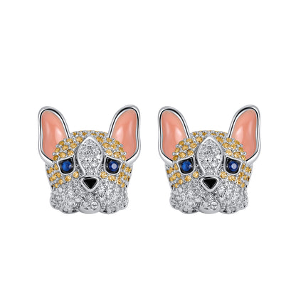 Boston Terrier Frenchie Stud Earrings for Girls French Bulldog White Dog CZ Ginger Lyne Collection - Frenchie-Brown