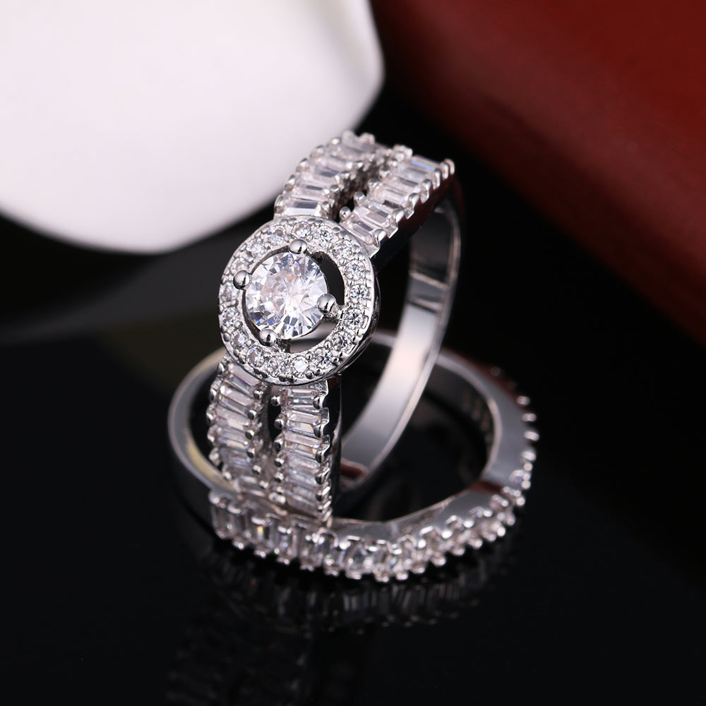 Angelina Wedding Ring Set for Women Cubic Zirconia Engagement Ring Matching Band Ginger Lyne Collection