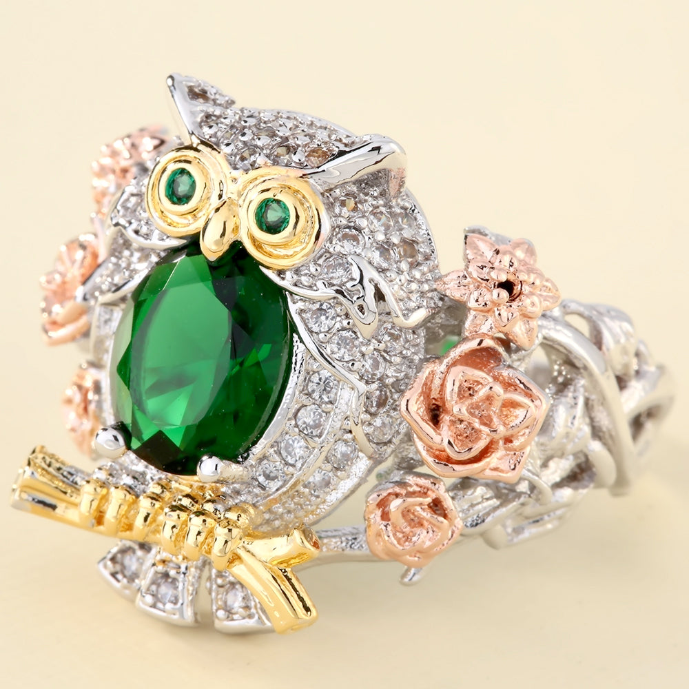 HootOwlRingTeacherGiftStatementRingGreenCzWomensGingerLyneCollection_Green-4