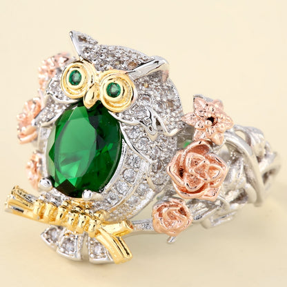 HootOwlRingTeacherGiftStatementRingGreenCzWomensGingerLyneCollection_Green-4