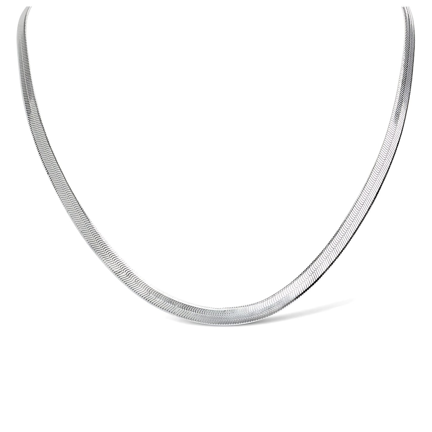 HerringboneChainNecklaceforMenorWomen18Inch5.5mmWide18KGoldPlatedStainlessSteelGingerLyne_Silver-1