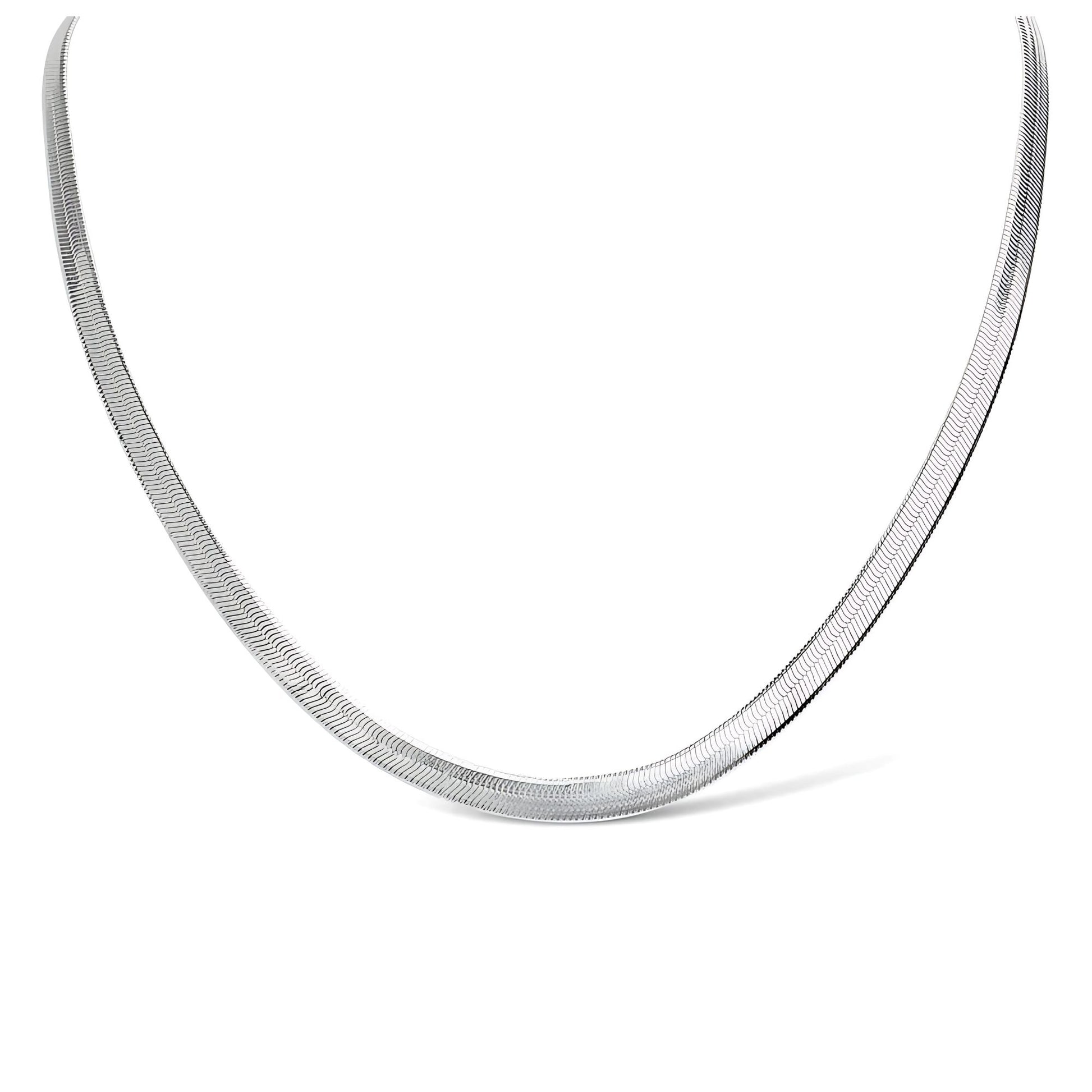 HerringboneChainNecklaceforMenorWomen18Inch5.5mmWide18KGoldPlatedStainlessSteelGingerLyne_Silver-1