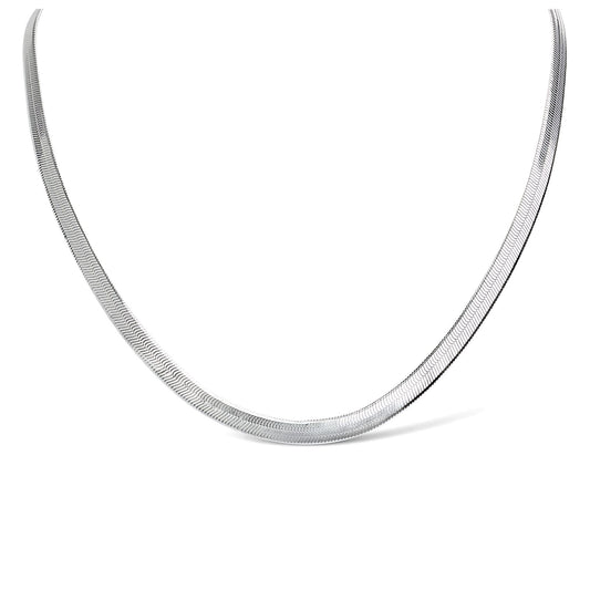HerringboneChainNecklaceforMenorWomen18Inch5.5mmWide18KGoldPlatedStainlessSteelGingerLyne_Silver-1
