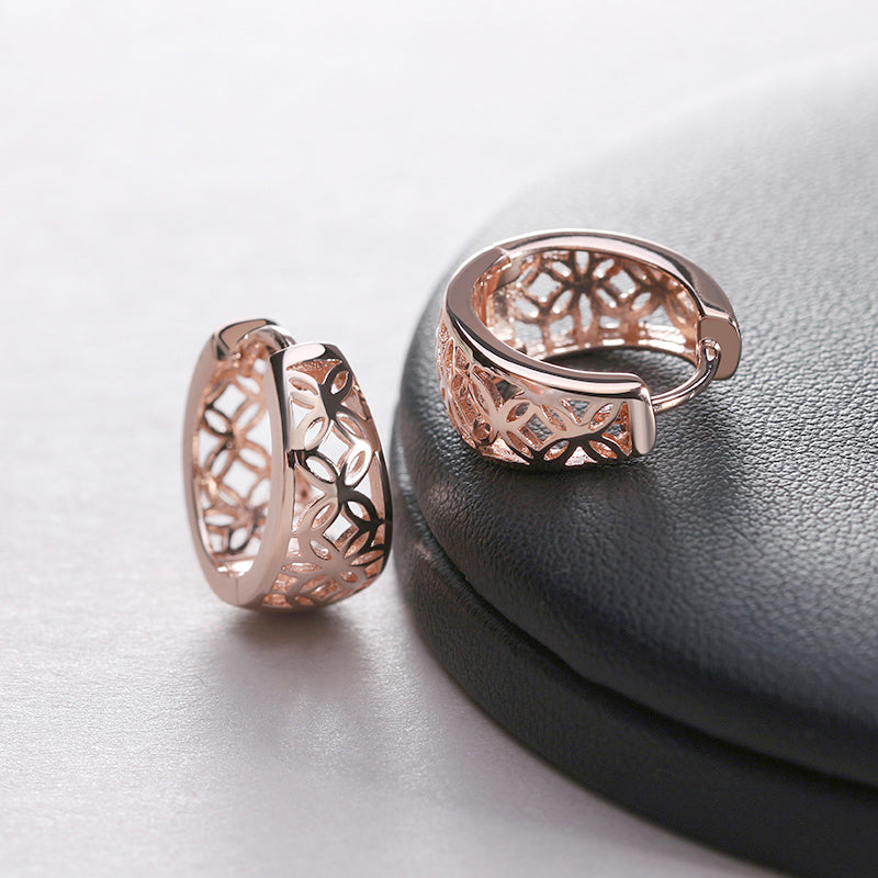 Filigree Wide Hoop Earrings for Women White Gold Plated Ginger Lyne Collection - Rose Gold