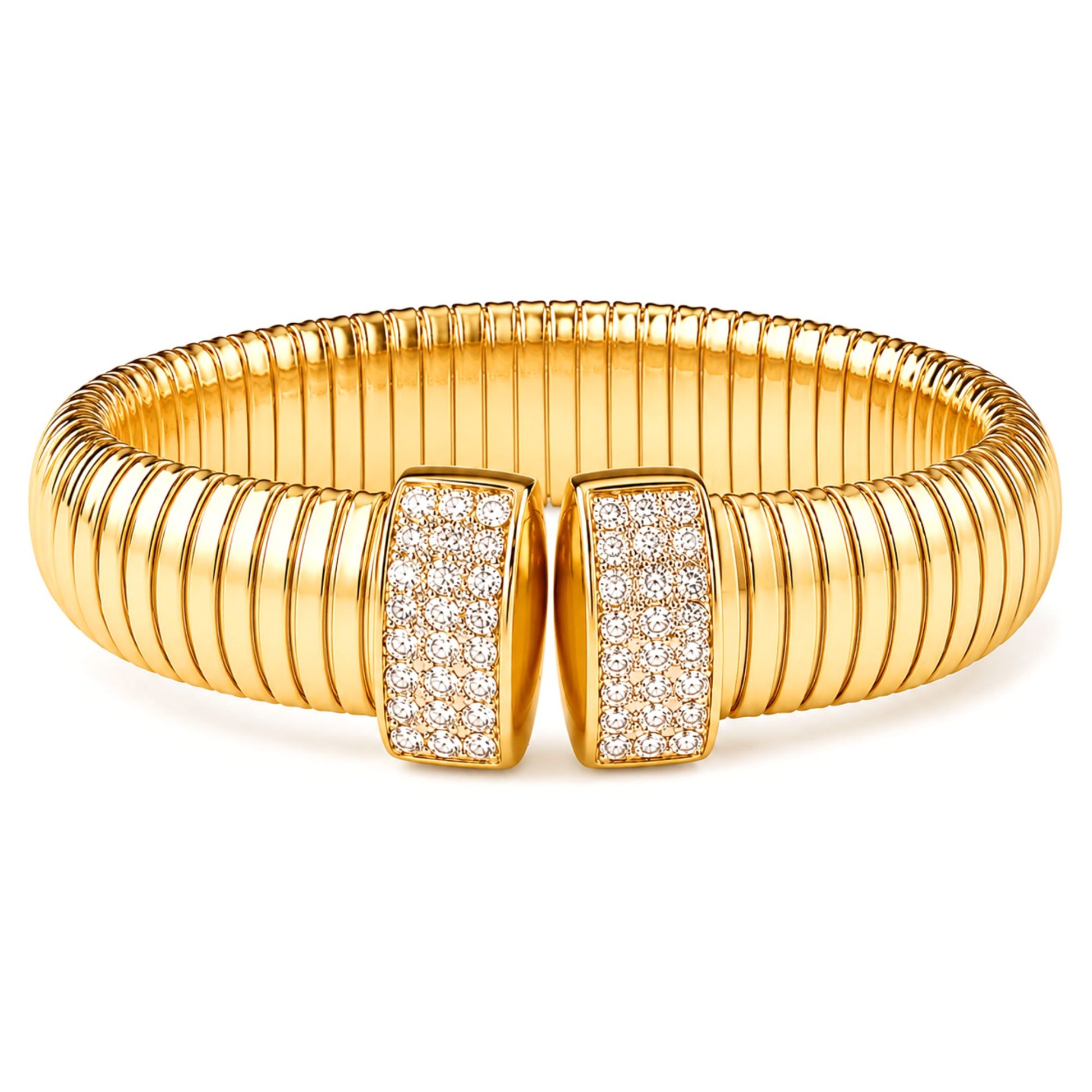 RibbedStretchBangleBraceletforWomenStainlessSteelCubicZirconiaCuffGingerLyneCollection_Gold-1