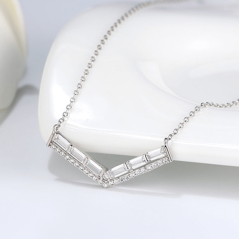 V Shape Necklace for Women Baguette Cz Sterling Silver Chain Ginger Lyne Collection