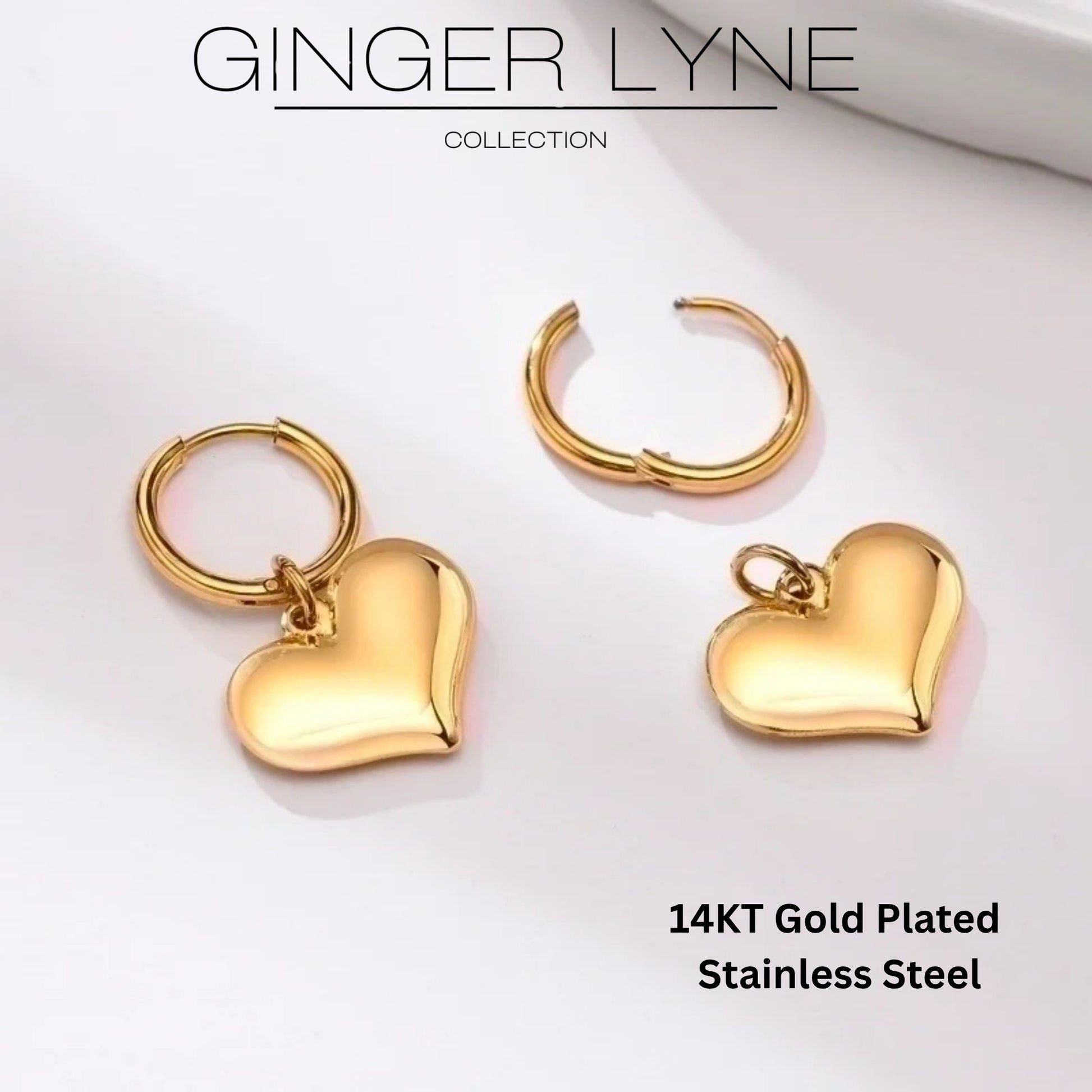 HeartHuggieHoopDangleEarringsforWomen14ktGold-PlatedStainlessSteelbyGingerLyne_Gold-2