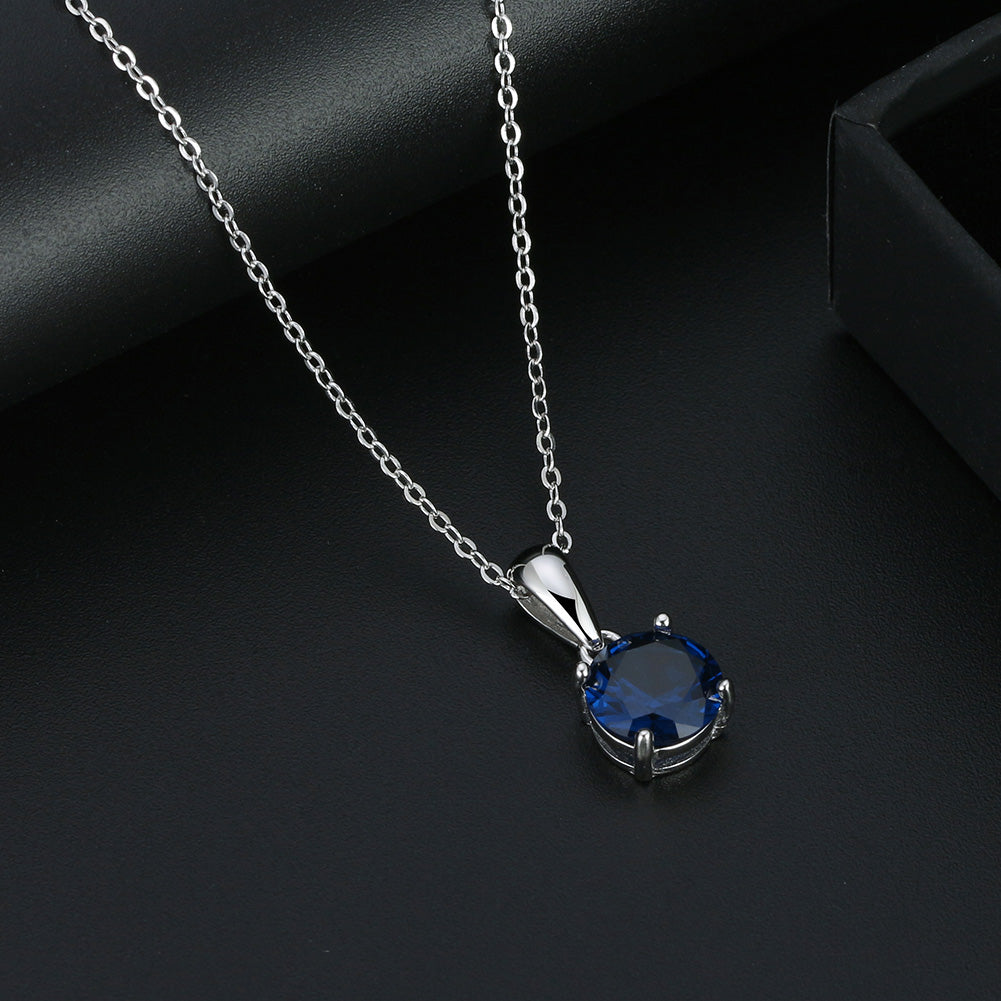 Solitaire Birthstone Necklace for Women Cz Sterling Silver Ginger Lyne Collection - September-Sapphire Blue