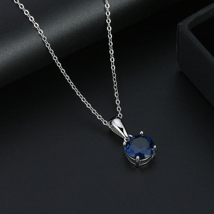 Solitaire Birthstone Necklace for Women Cz Sterling Silver Ginger Lyne Collection - September-Sapphire Blue