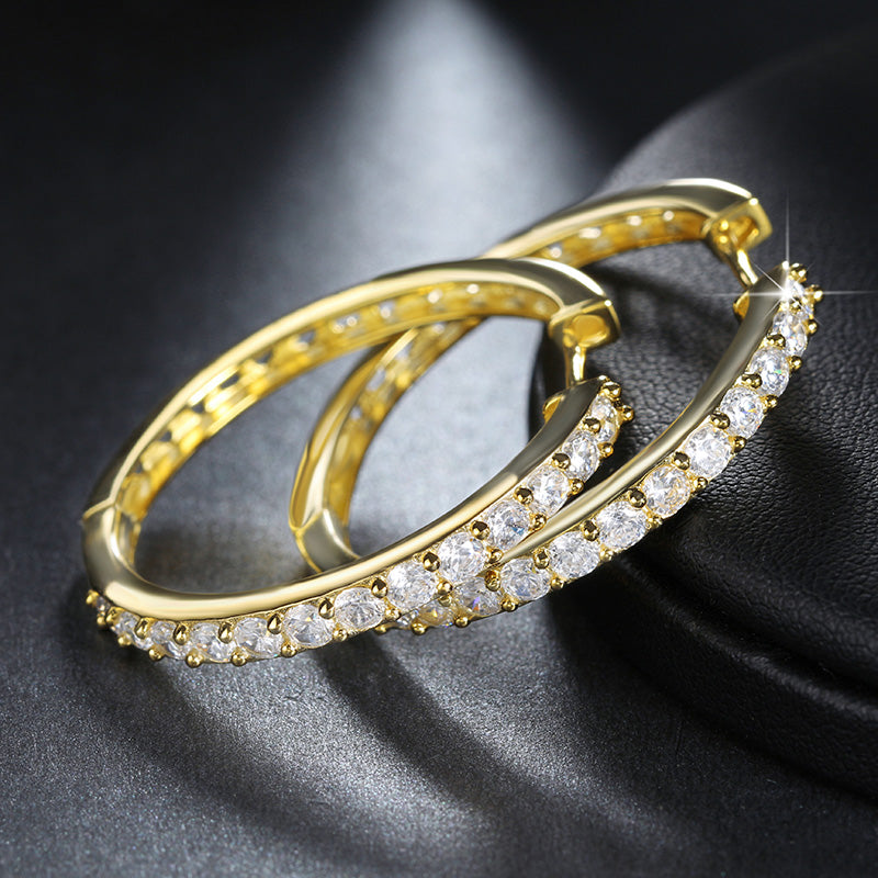 Hoop Earrings for Women Gold Plated Clear Cubic Zirconia Ginger Lyne Collection - Gold