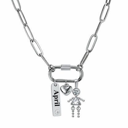 CarabinerFamilyBirthstoneNecklaceforMomorGrandmabyGingerLyneStainlessSteelCZBirthdayCharms_Female-April-Silver-1