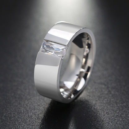 Wedding Band Ring for Men or Women 8mm Wide Gold Stainless Steel 1 Ct Cz Ginger Lyne Collection