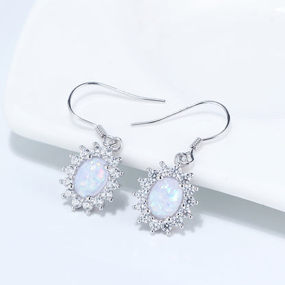 Fire Opal Hook Dangle Earrings for Women Cz Sterling Silver Ginger Lyne Collection - White