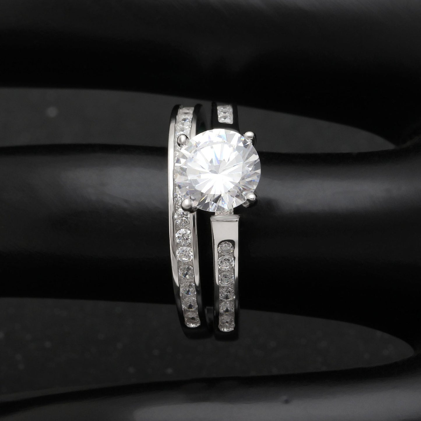 Victoria Wedding Ring Set for Women Sterling Silver 2ct Engagement Ring Matching Band by Ginger Lyne