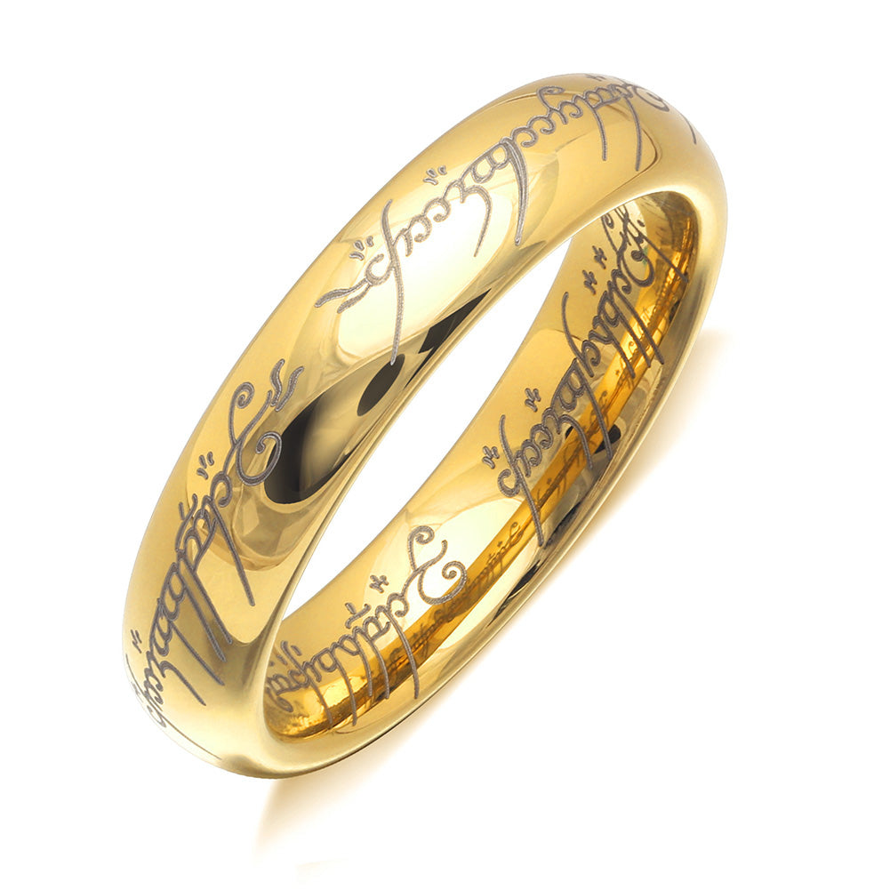 One Ring of Power Wedding Band Stainless Steel Mens Womens Ginger Lyne Collection - Gold,9