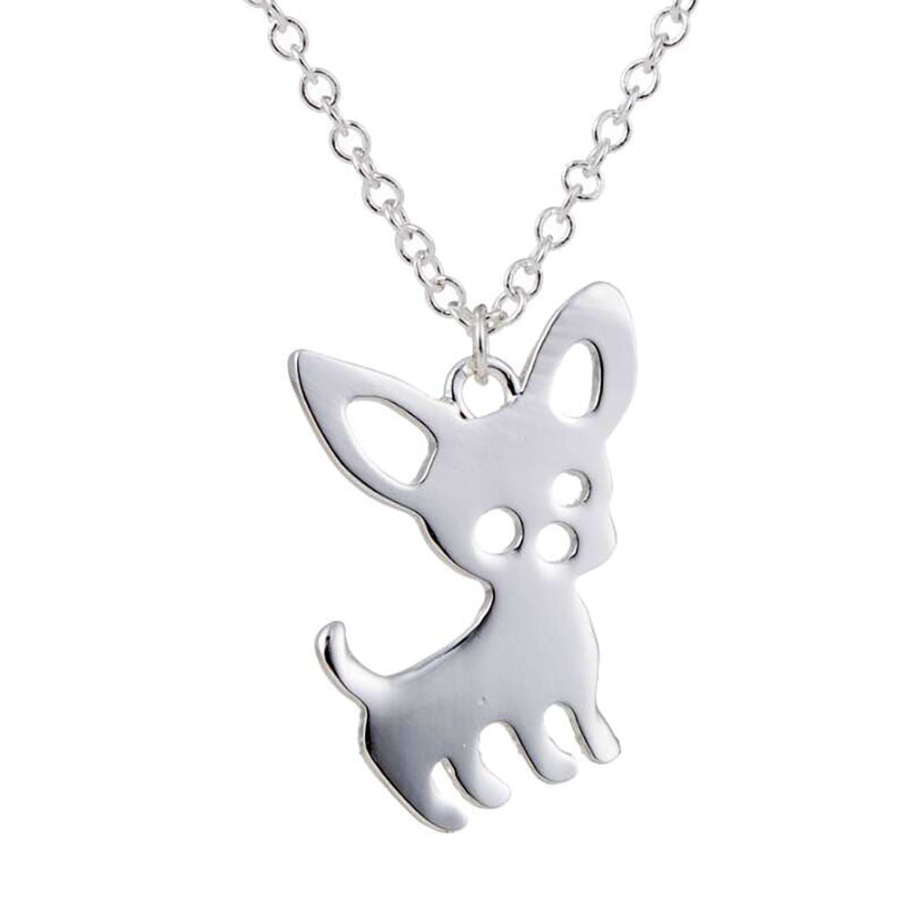 Tinker Chihuahua Puppy Dog Pendant Chain Necklace Girls Ginger Lyne Collection - Silver - Silver