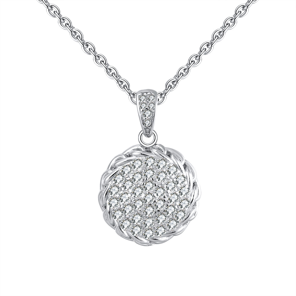 Round Pave Pendant Chain Necklace for Women  Sterling Silver Ginger Lyne Collection