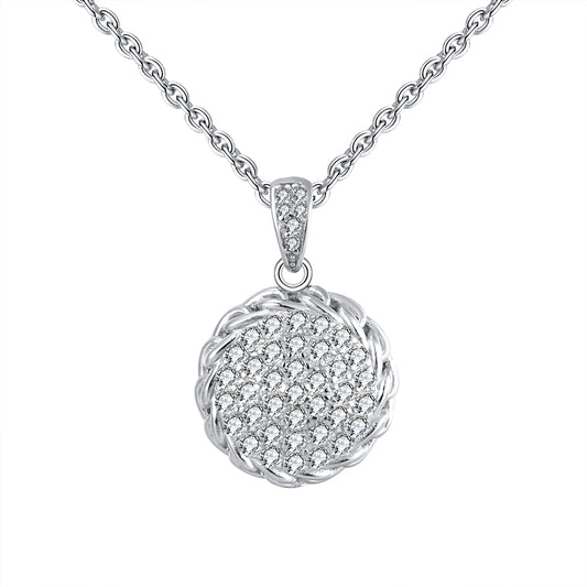 Round Pave Pendant Chain Necklace for Women  Sterling Silver Ginger Lyne Collection