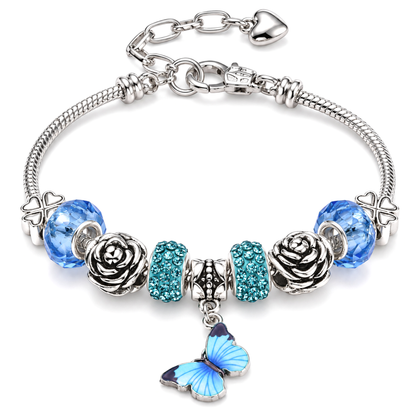 BlueButterflyCharmBraceletforWomenFourLeafCloverSnakeChainbyGingerLyne_Blue-1