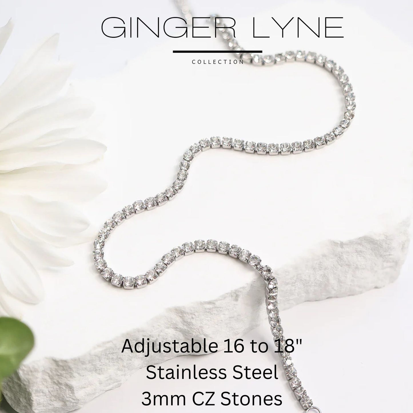 TennisNecklaceforWomen3mmBlackorClearCubicZirconiaChoker16-18"AdjustLengthStainlessSteel_Clear-2