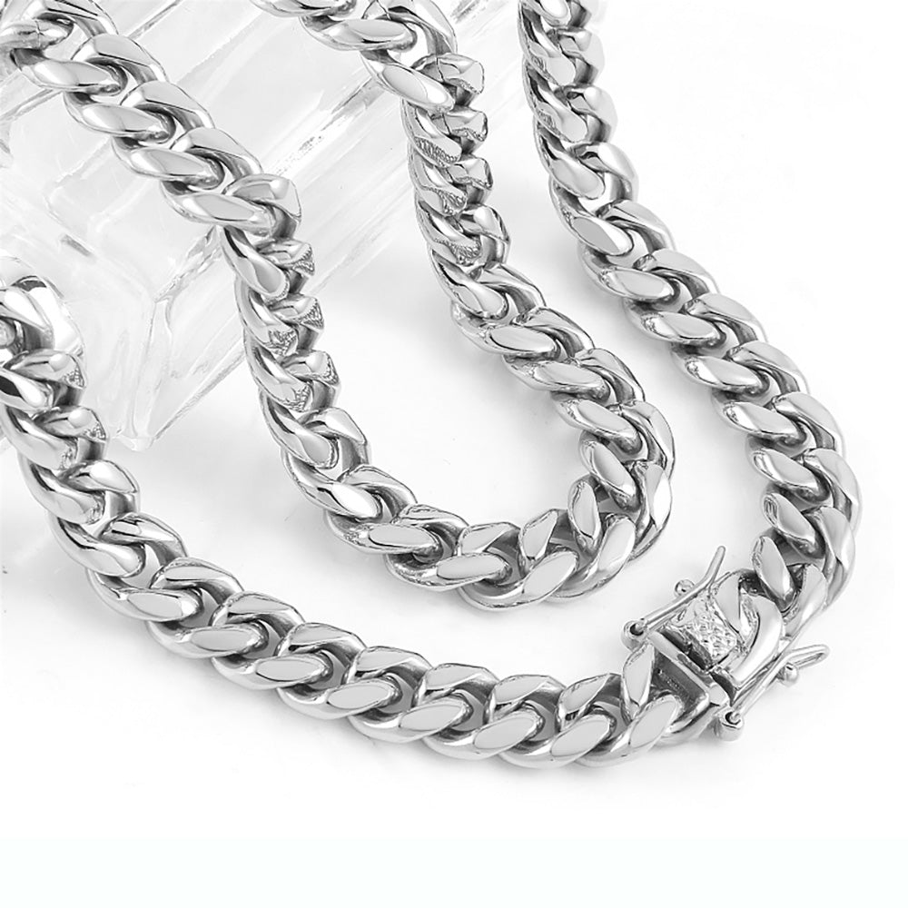 Cuban Link Chain Necklace Gold Stainless Steel Hip Hop Men Women Ginger Lyne Collection - Silver-10mm-18