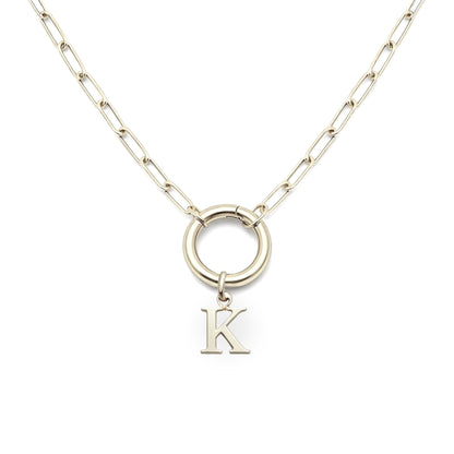 PaperclipLinkCircleCarabinerIntialLetterCharmHolderNecklaceforWomenStainlessSteel20"GingerLyne_Silver-K-1