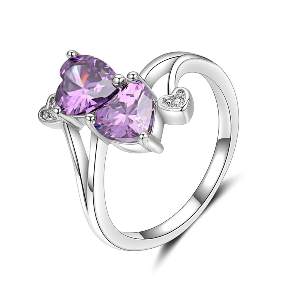 Two Heart Birthstone Promise Engagement Ring Purple Cz Girls Ginger Lyne Collection Size 10