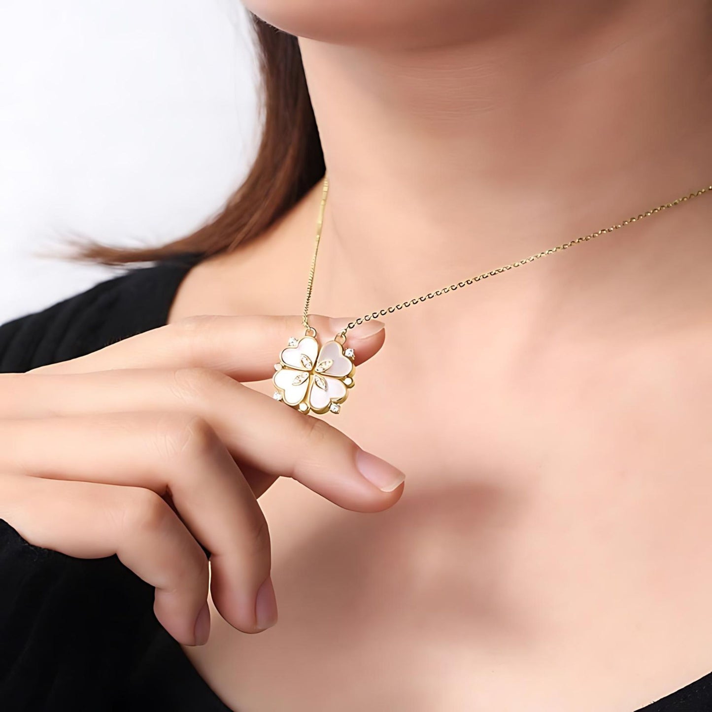4 Leaf Clover Heart Pendant Necklace for Women Magnetic Sterling Silver Ginger Lyne Collection - Gold
