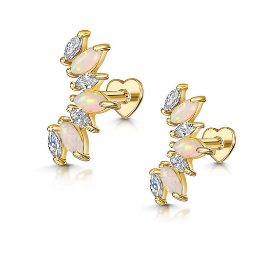 CreatedOpalFlatBackEarringsforCartilageHelixTragusLobe16GaugeGoldoverSterlingSilverStudsSetbyGingerLyne_White-1