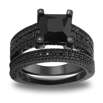 Liza Black Wedding Ring Set for Woman Cz Gothic  Engagement Ring Ginger Lyne Collection