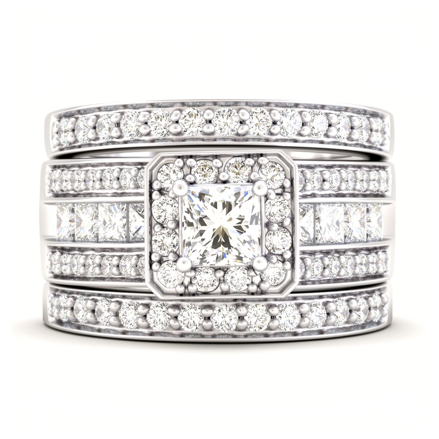 TaylorWeddingRingSetforWomen3pcHaloEngagementBridalBandsCzGingerLyneCollection_Silver-1