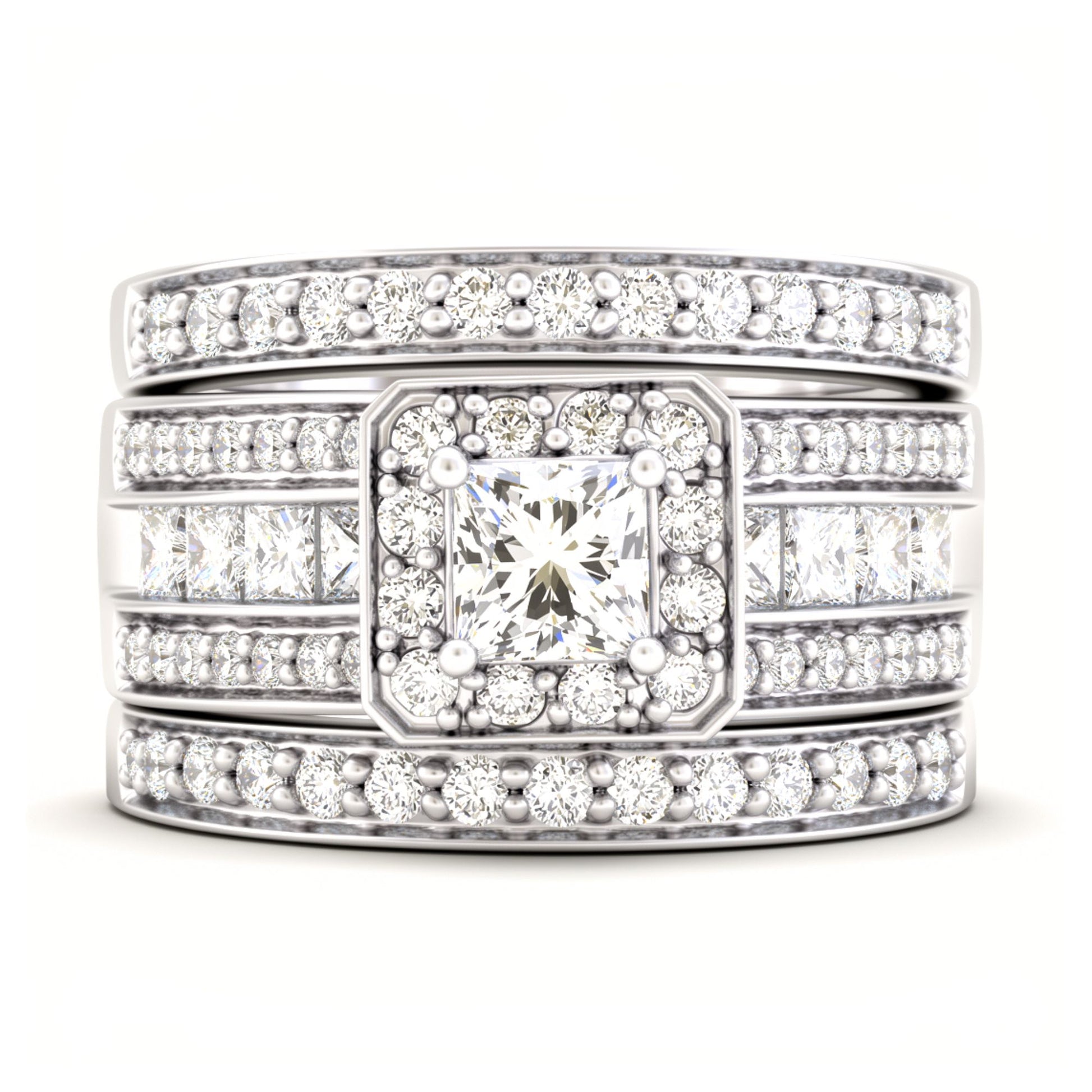 TaylorWeddingRingSetforWomen3pcHaloEngagementBridalBandsCzGingerLyneCollection_Silver-1