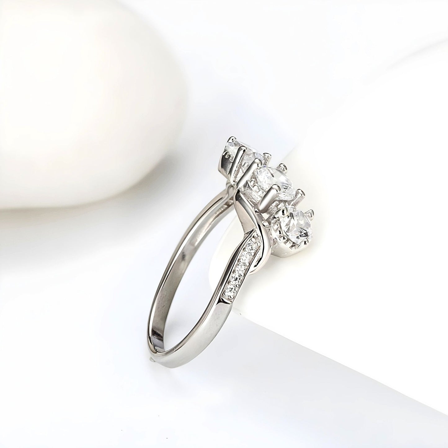 3 Stone Engagement Ring for Women Sterling Silver CZ Wedding Ring Ginger Lyne Collection