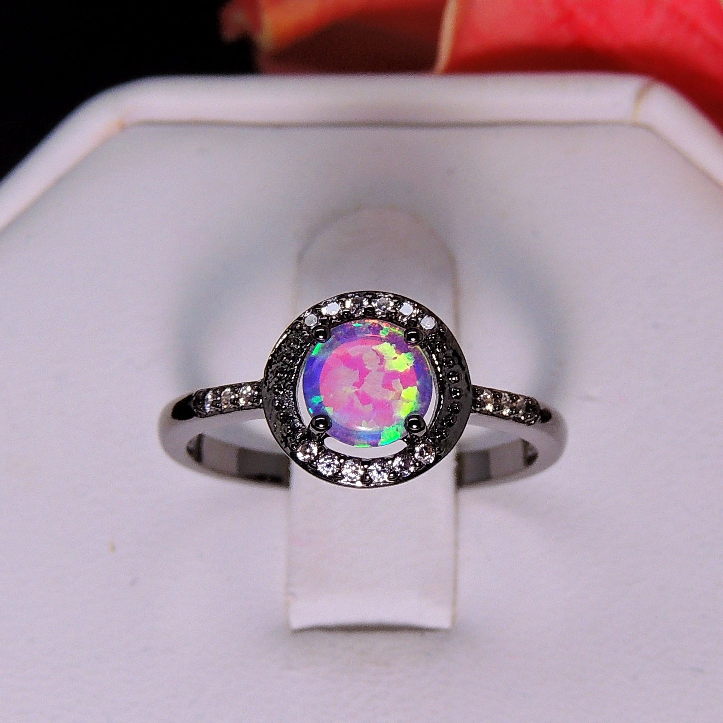 Brynn Statement Ring Black Plated Simulated Fire Opal Cz Ginger Lyne Collection