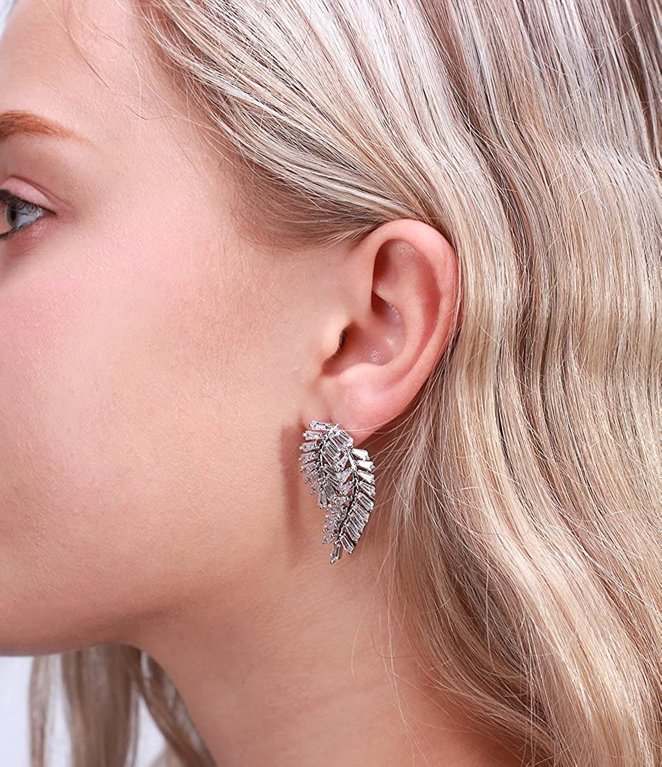 CurvedLeafStudDropEarringsforWomenClearCubicZirconiaGingerLyneCollection_Silver-3