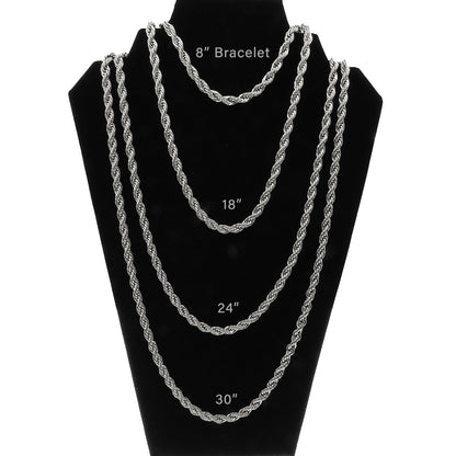 Silver Twisted Rope Chain Necklace 24 Inch 6mm Stainless Steel Hip Hop for Women by Ginger Lyne - 24 Inch Silver