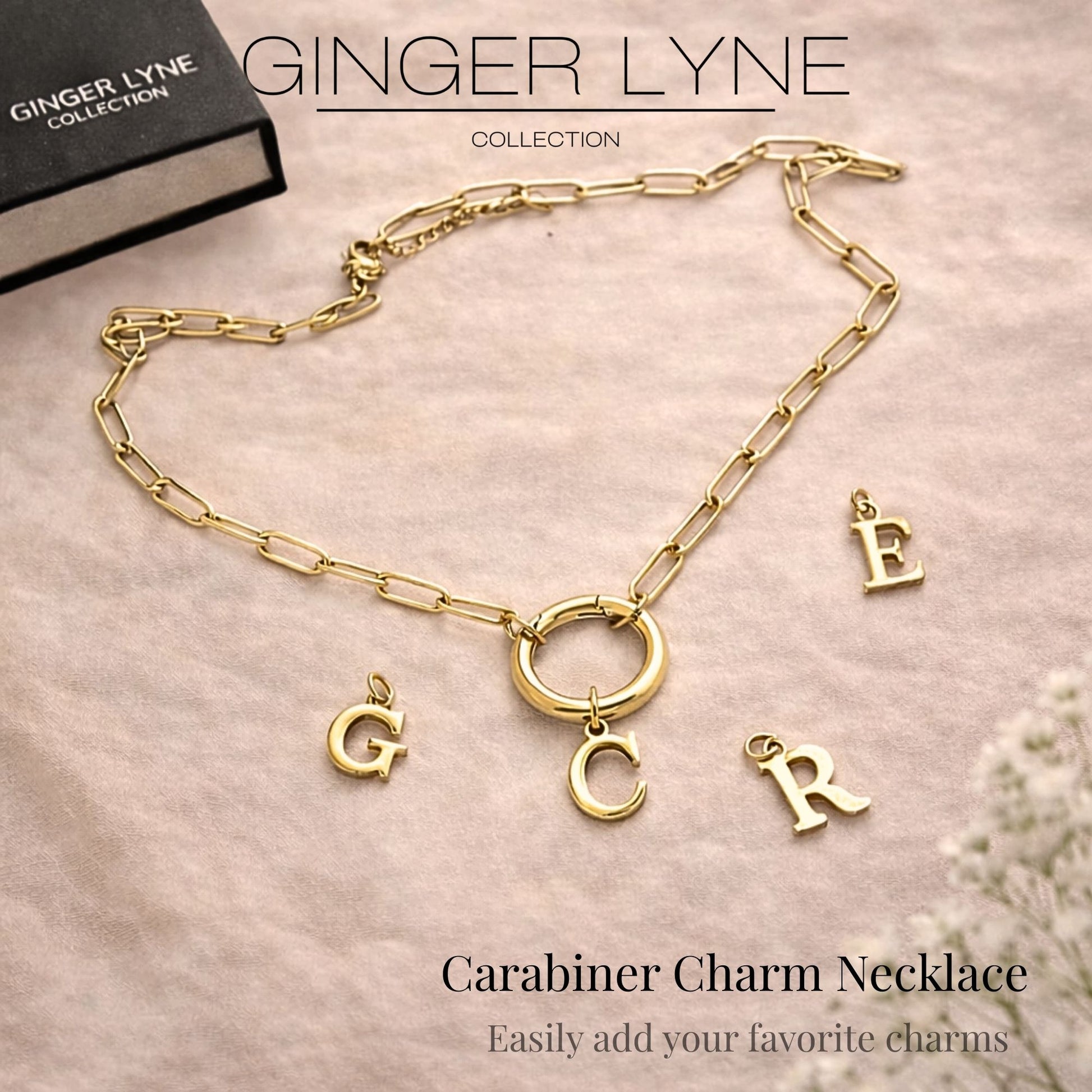 PaperclipLinkCircleCarabinerIntialLetterCharmHolderNecklaceforWomenStainlessSteel20"GingerLyne_Gold-A-4