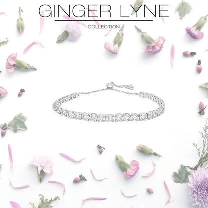 RoundCZTennisBraceletforWomenAdjustableChainSlideBeadWhiteGoldPlatedGingerLyneCollection_Clear-3