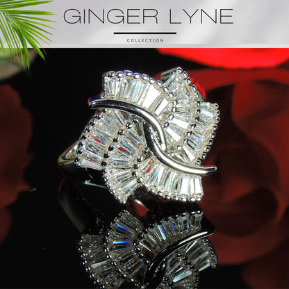JillStatementRingWomensBaguetteCutWhiteGoldPlatedGingerLyneCollection_Silver-2