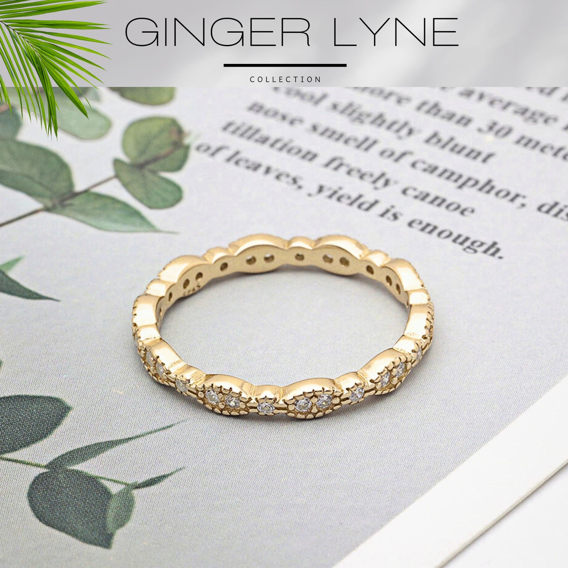 EternityWeddingBandforWomenCubicZirconiaSterlingSilverStackingRingsGingerLyneCollection_Scallop-Gold-6