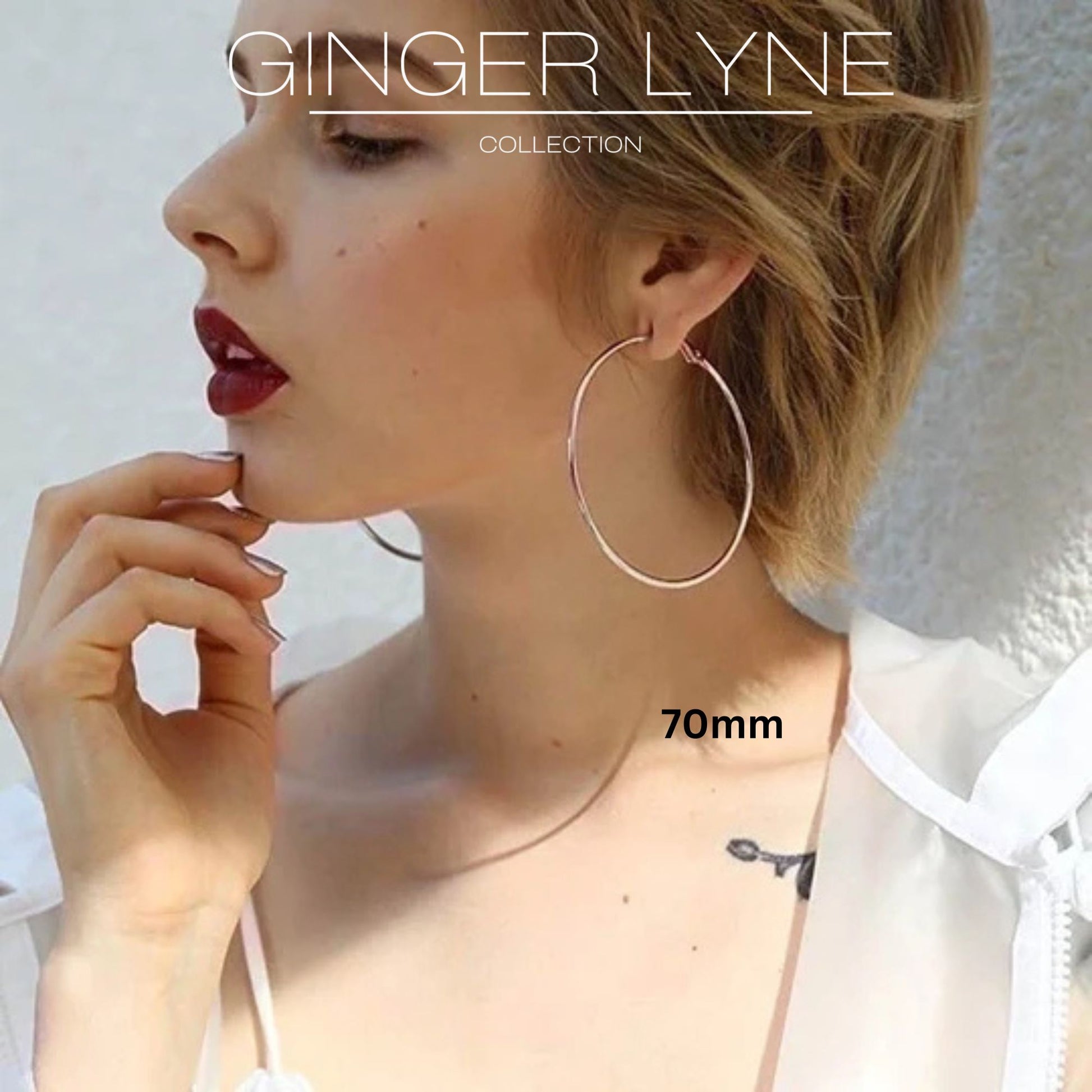 Large Plain Hoop Earrings for Women Silver Tone Stainless Steel Ginger Lyne Collection - 70mm-Silver