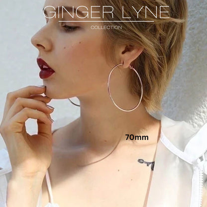 Large Plain Hoop Earrings for Women Silver Tone Stainless Steel Ginger Lyne Collection - 70mm-Silver