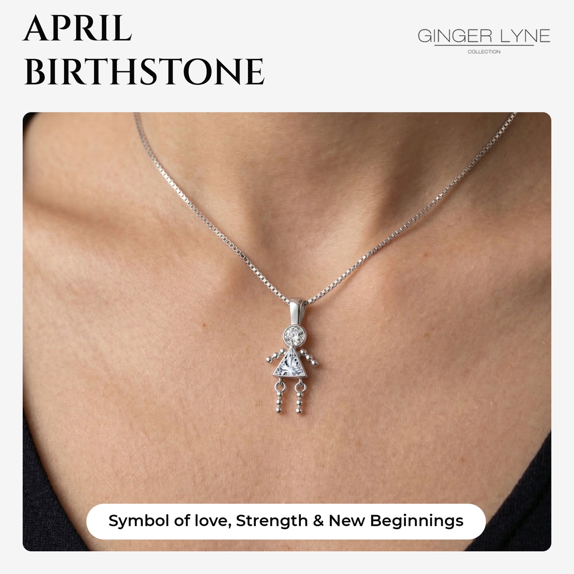 Birthstone Pendant Necklace for Girl Mom or Grandma by Ginger Lyne Sterling Silver CZ Family Birthday Charm - Girl April