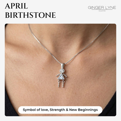 Birthstone Pendant Necklace for Girl Mom or Grandma by Ginger Lyne Sterling Silver CZ Family Birthday Charm - Girl April