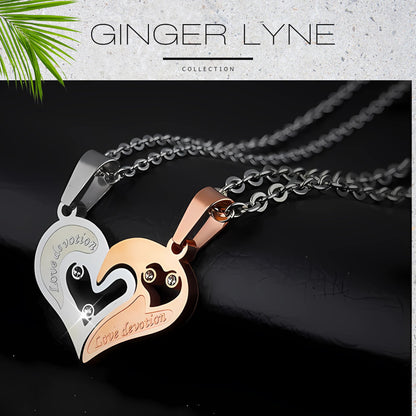 Interlocking Heart Necklace Set for Couples Love Devotion Stainless Steel Ginger Lyne Collection