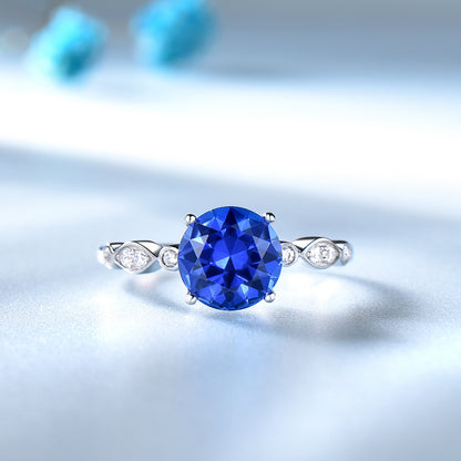 Created Blue Sapphire Engagement Ring for Women Sterling Silver Ginger Lyne Collection